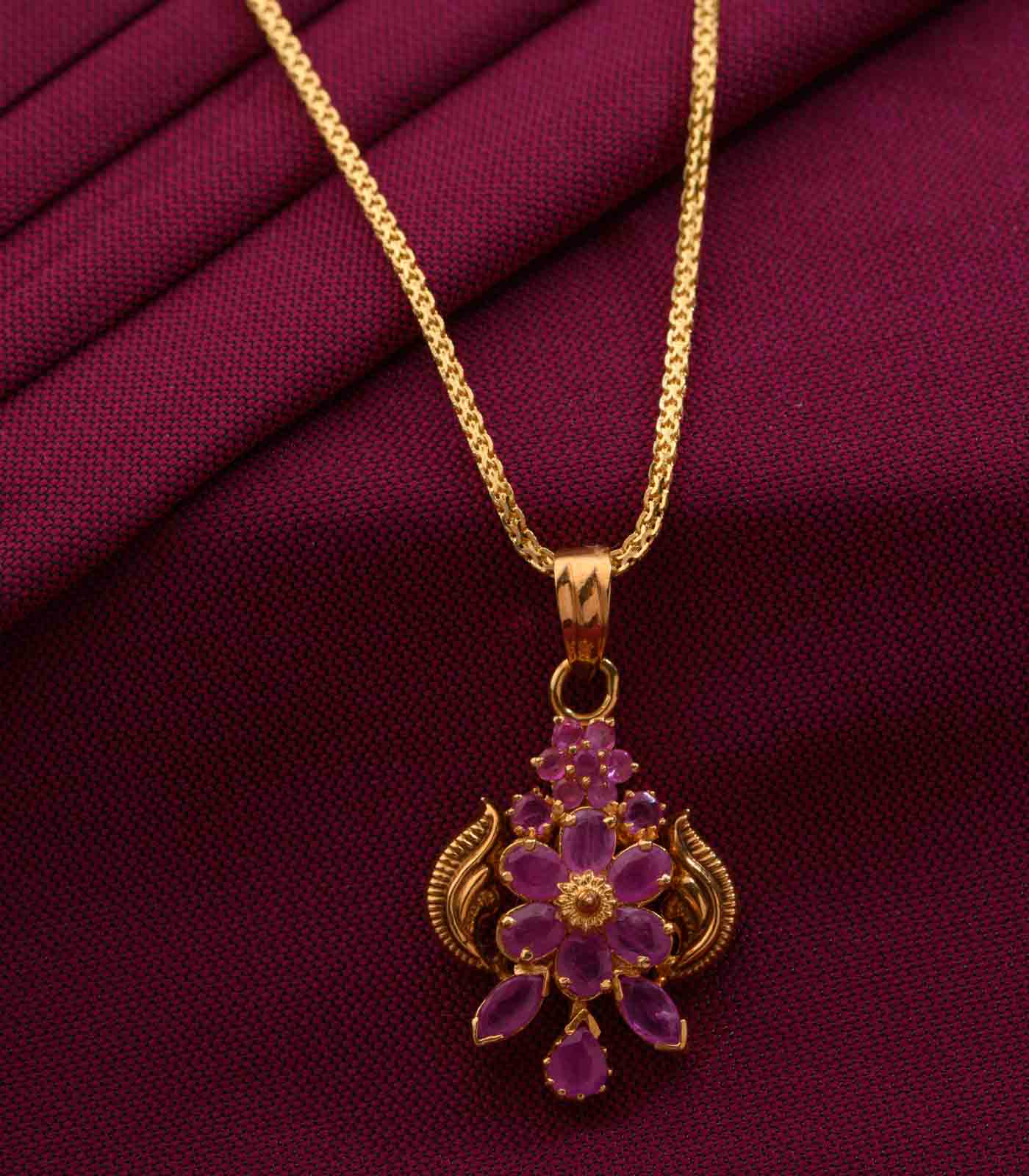 Floral red stone chain pendant