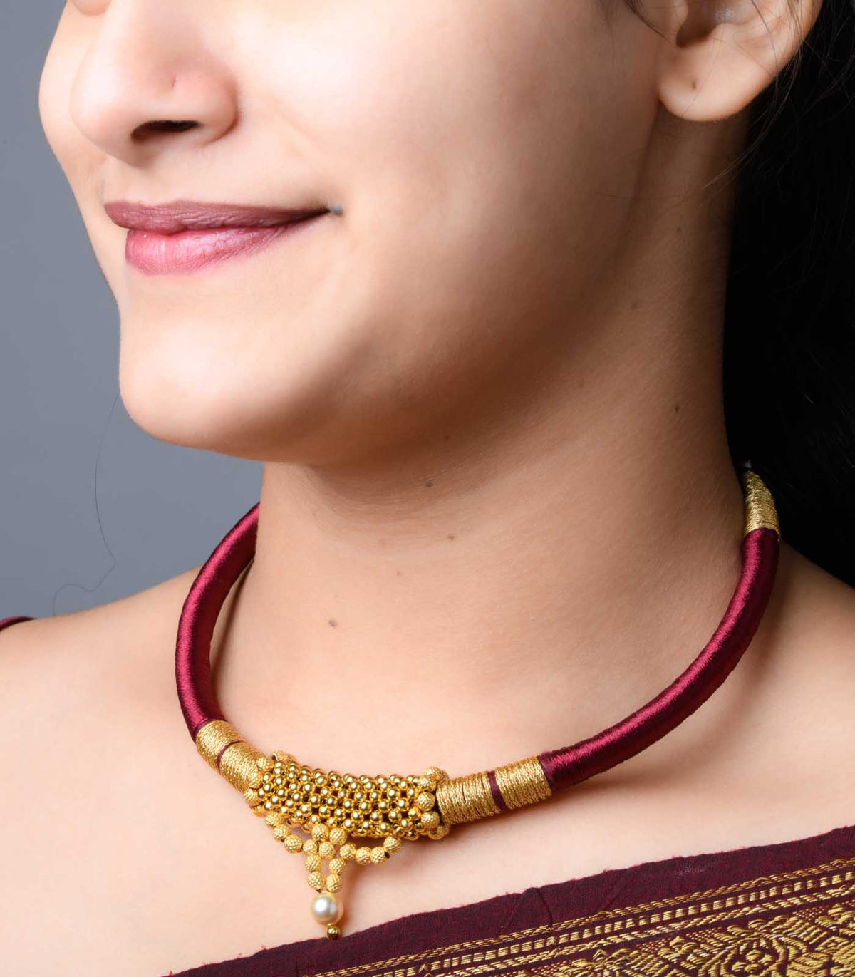 Dusky Maroon Thread Goph Necklace