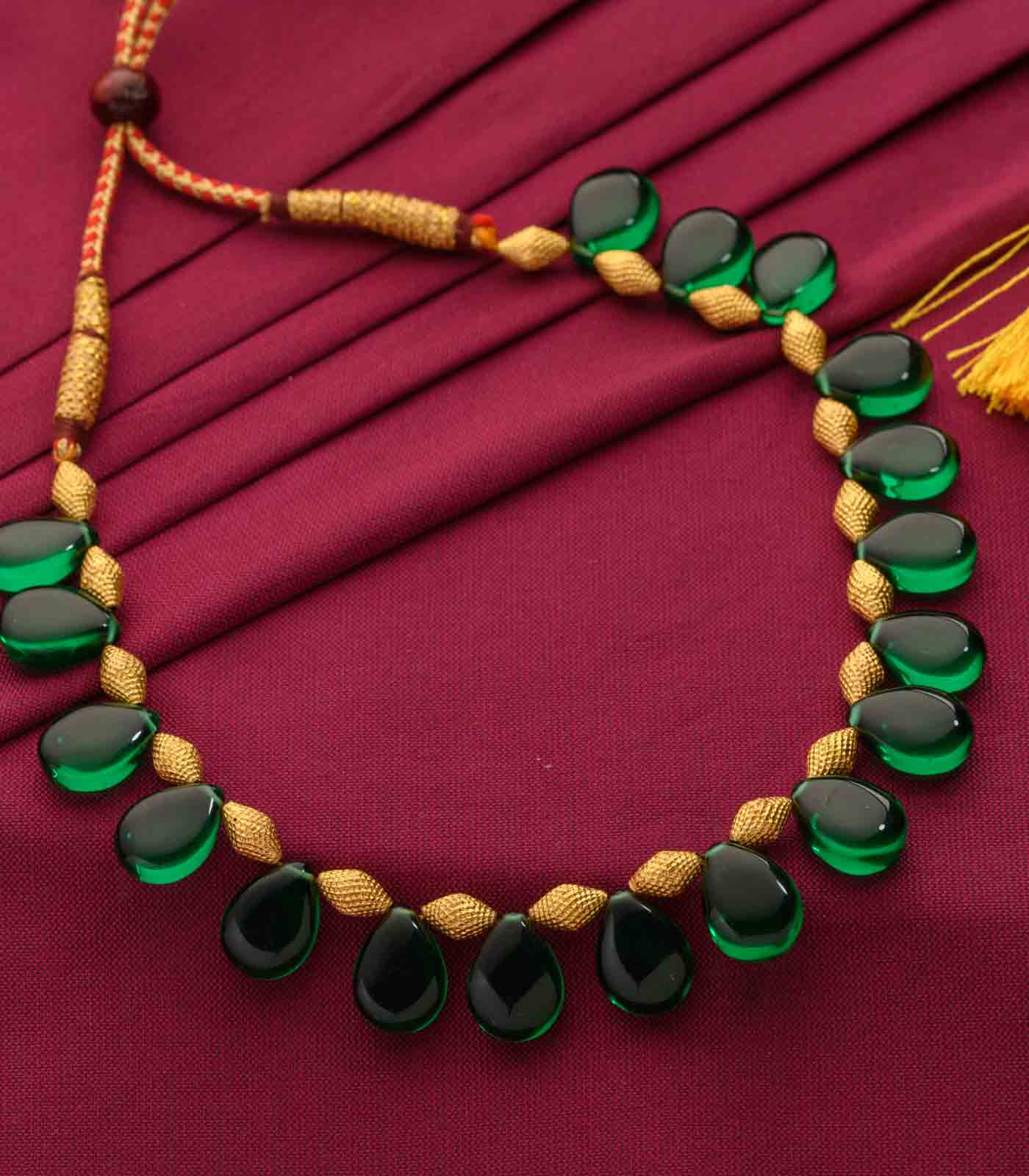 Green Petal Necklace, gold necklace women