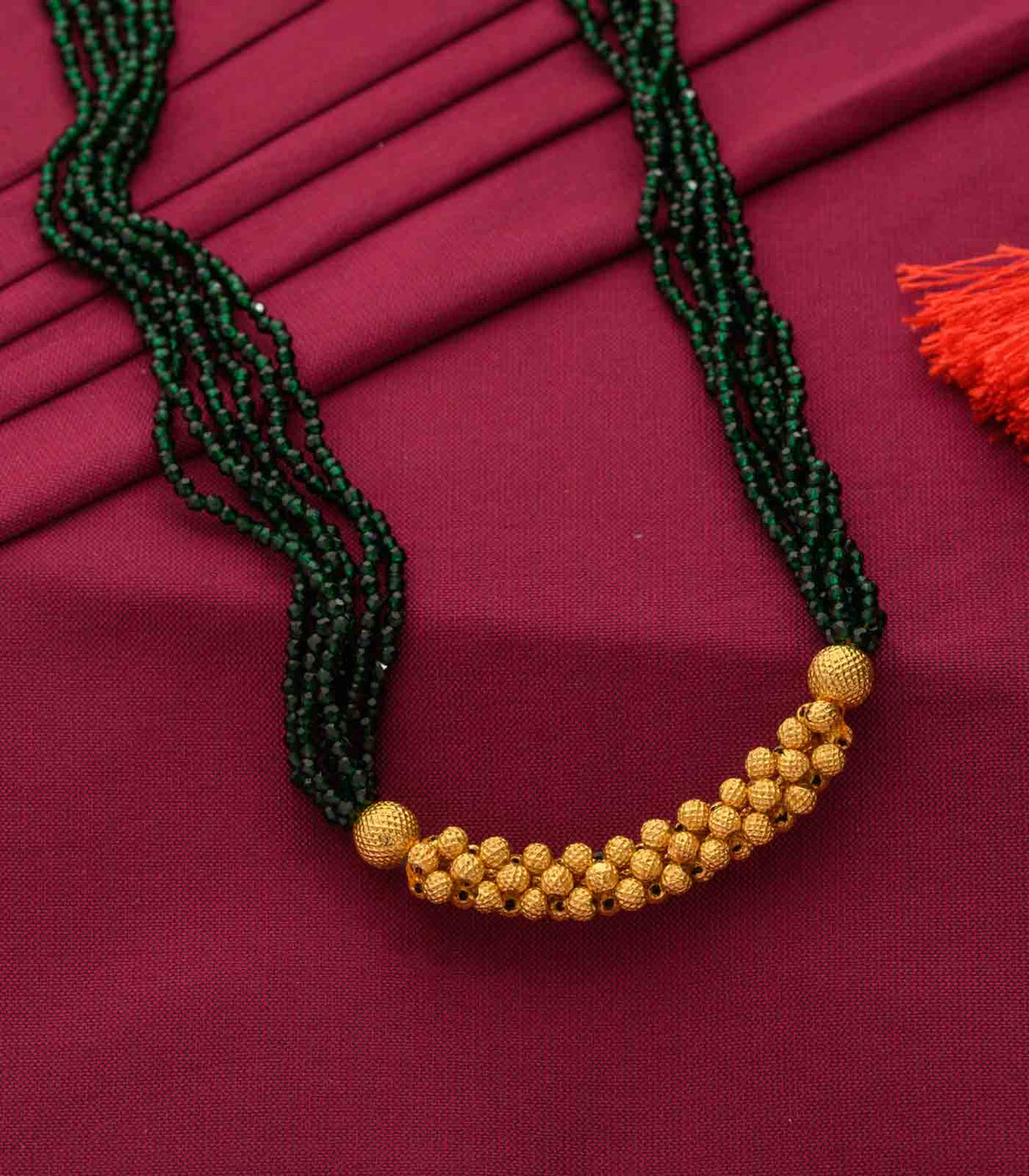 Green Beads Linear Pendant Necklace