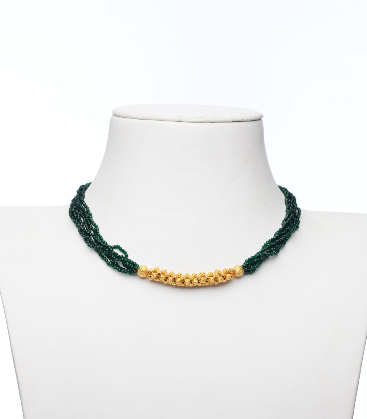 Green Beads Linear Pendant Necklace