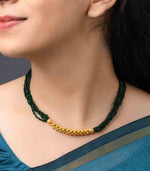 Green Beads Linear Pendant Necklace