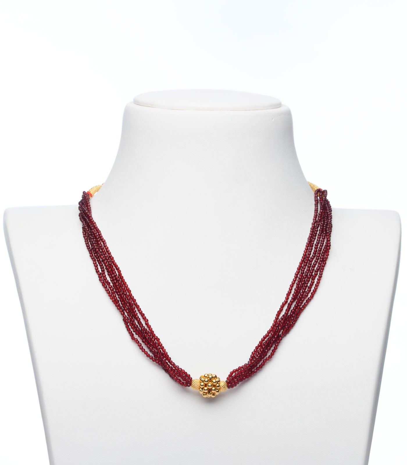 Dark Maroon Beads Radiant Gold Pendant Necklace