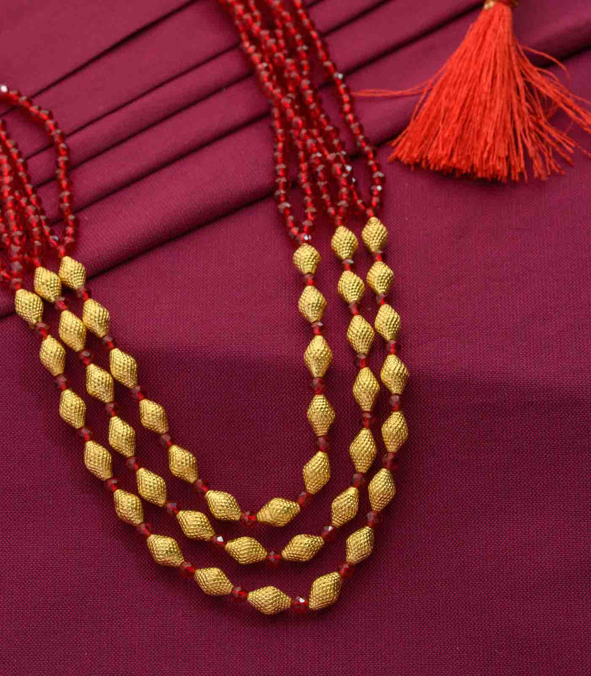 Layered Conical Red Bead Necklace