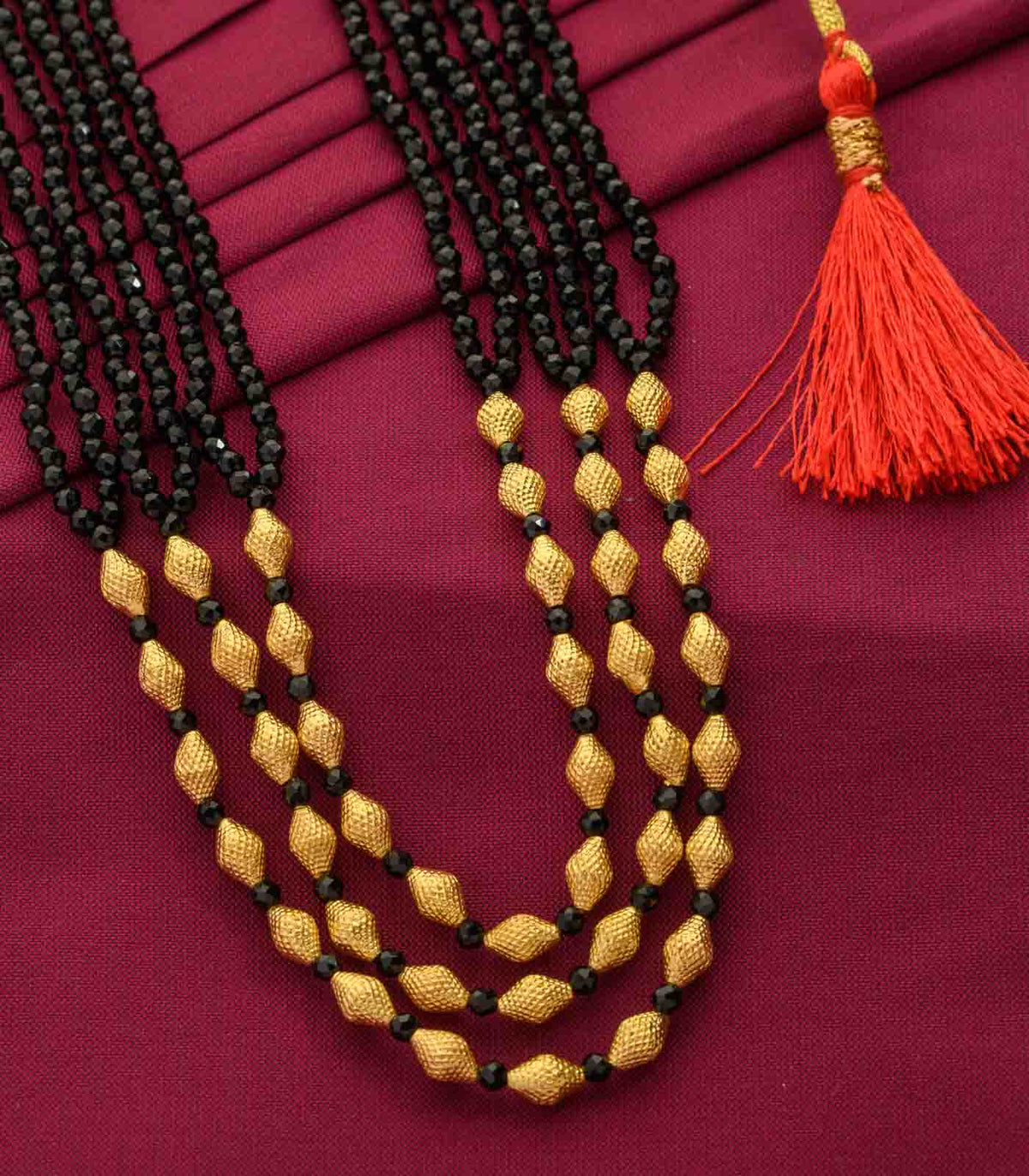 Layered Conical Black Bead Necklace