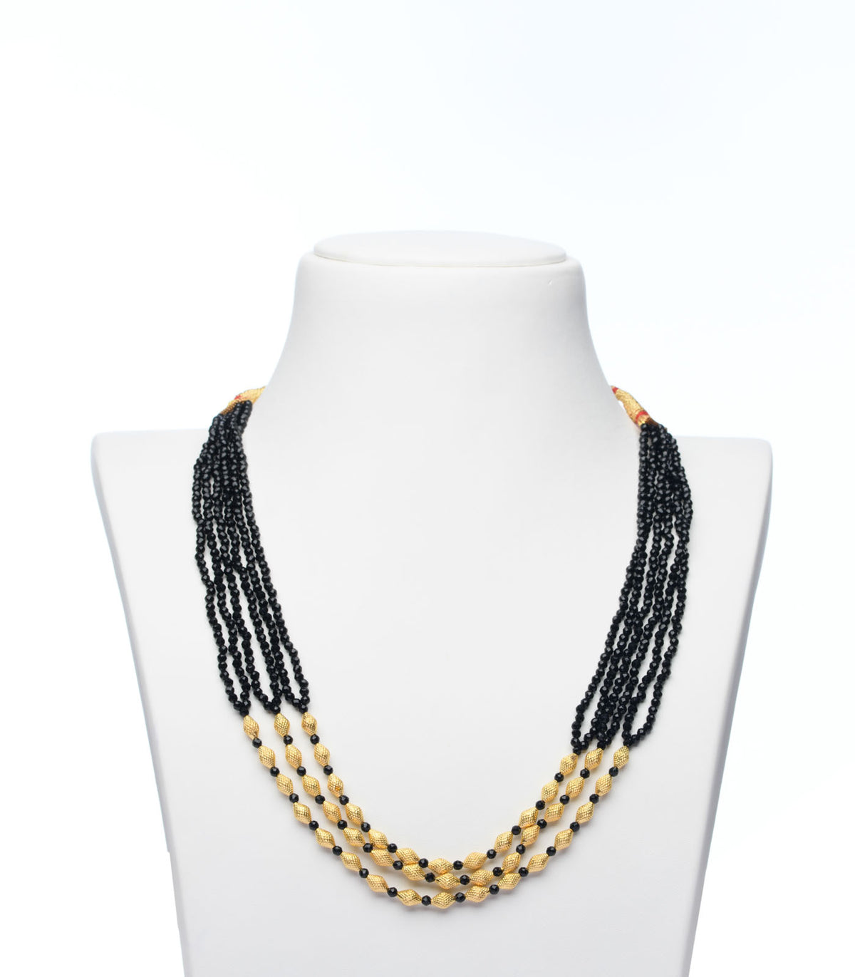 Layered Conical Black Bead Necklace