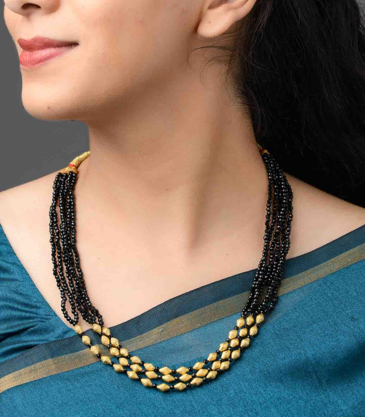 Layered Conical Black Bead Necklace