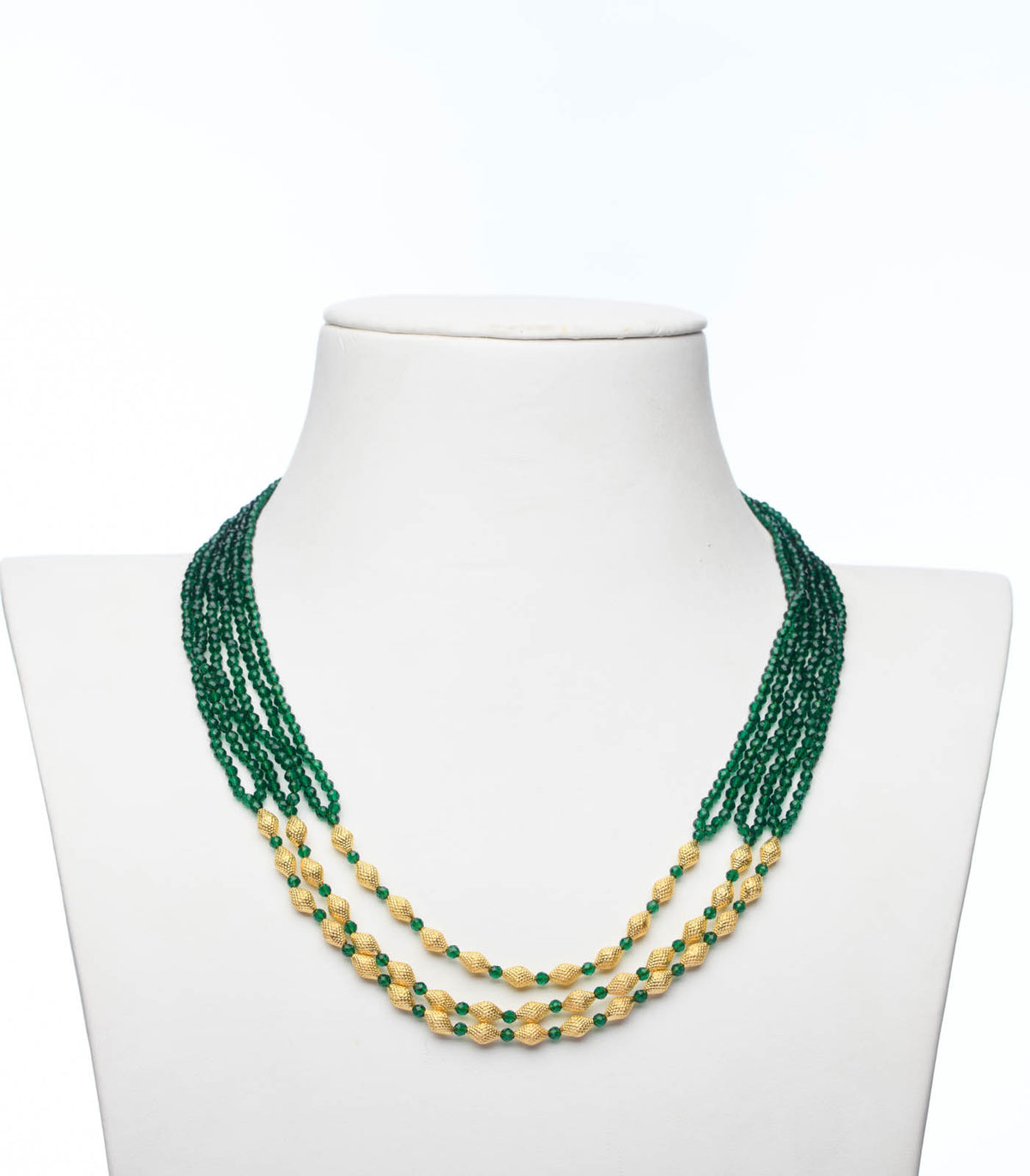 Layered Conical Green Bead Necklace