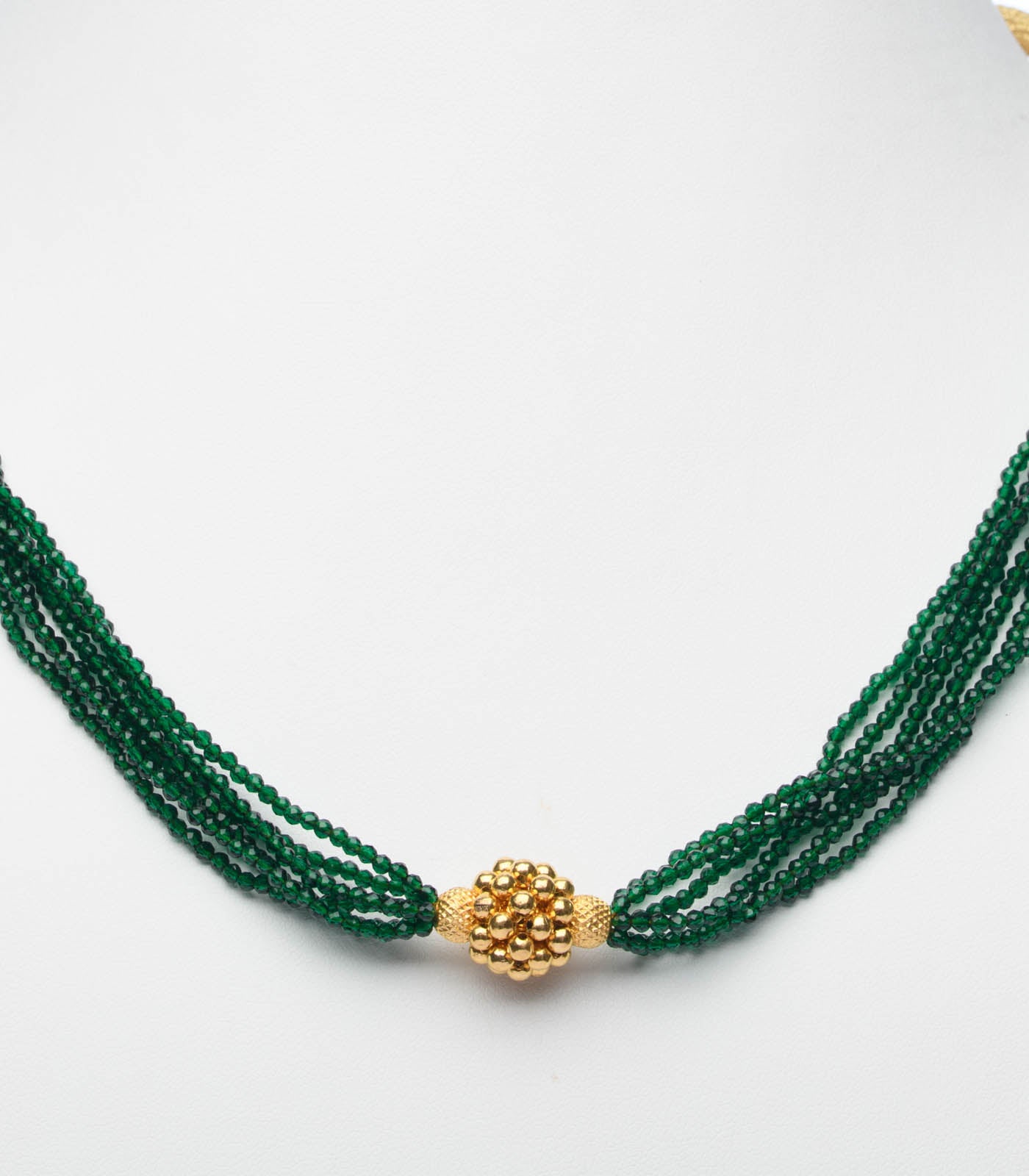 Green Beads Radiant Gold Pendant Necklace