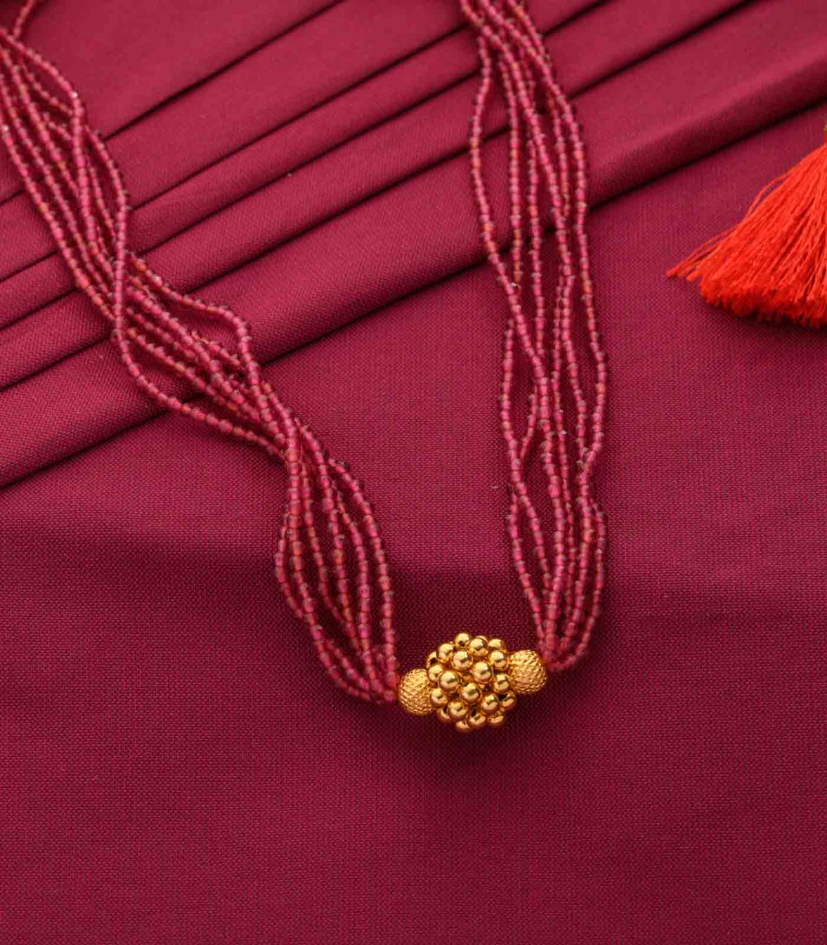 Red Beads Radiant Gold Pendant Necklace