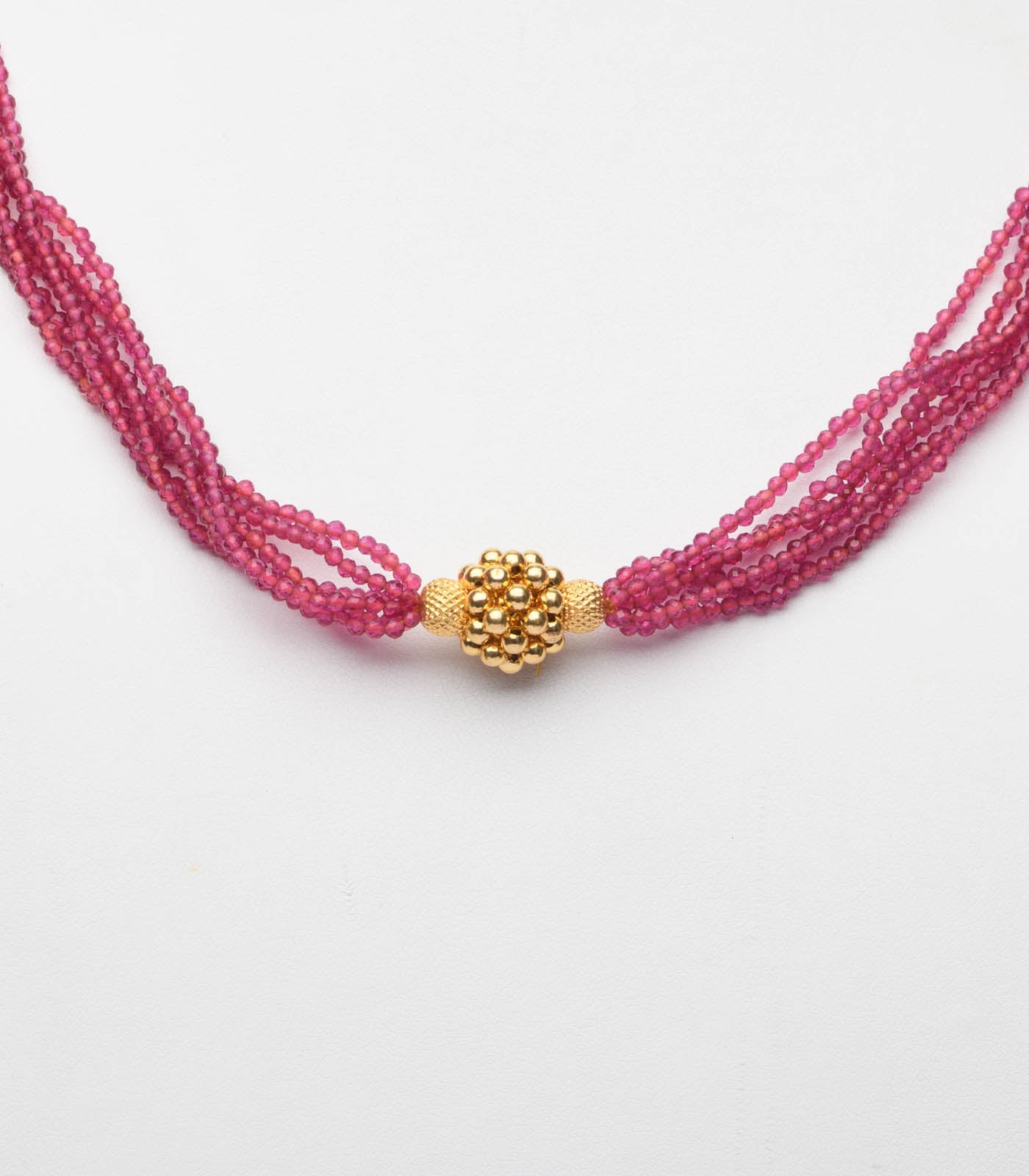 Red Beads Radiant Gold Pendant Necklace