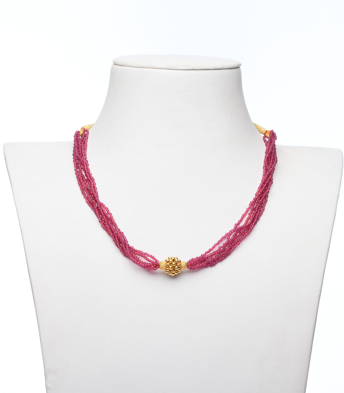 Red Beads Radiant Gold Pendant Necklace