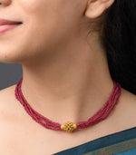 Red Beads Radiant Gold Pendant Necklace