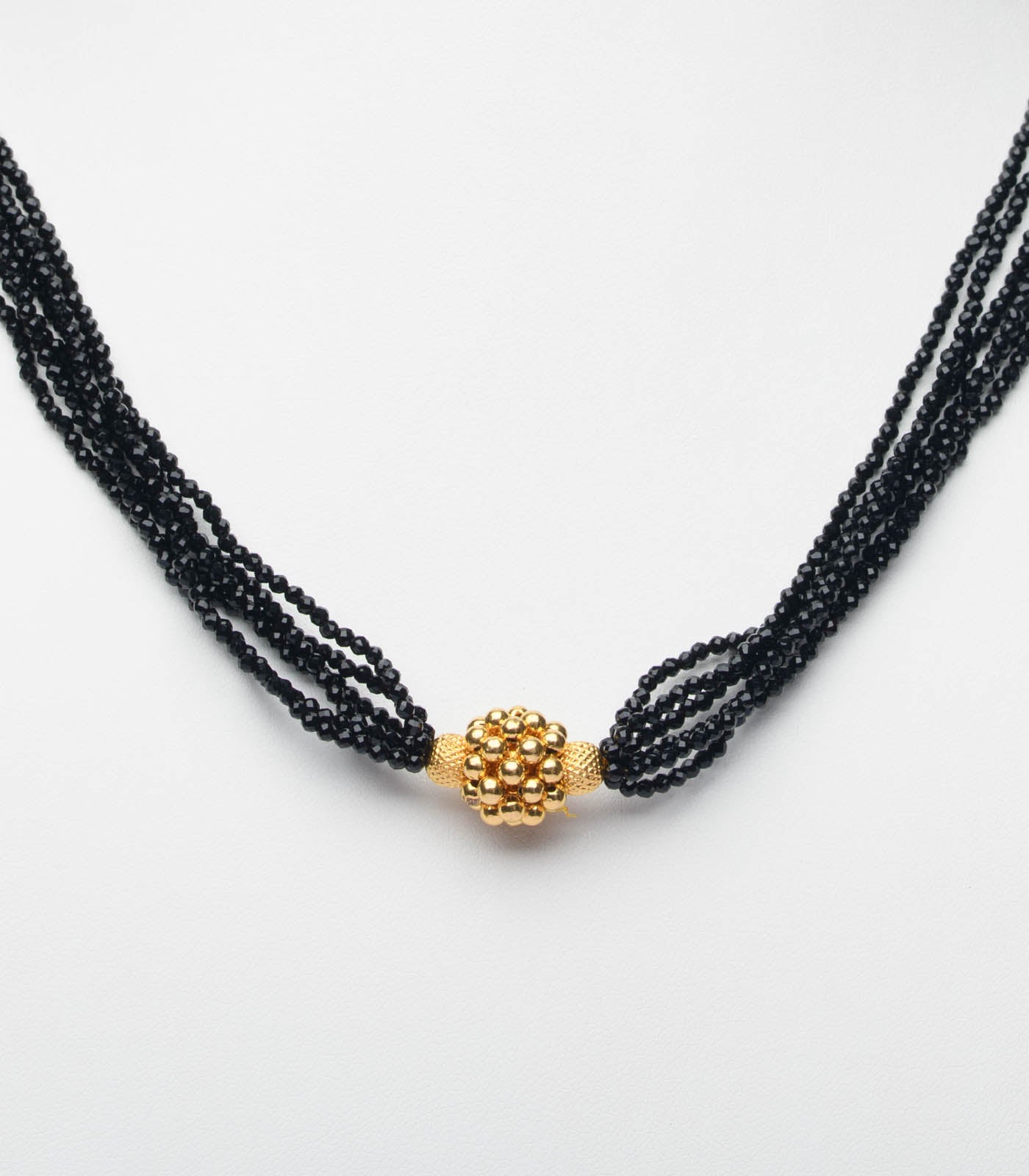 Black Beads Radiant Gold Pendant Necklace