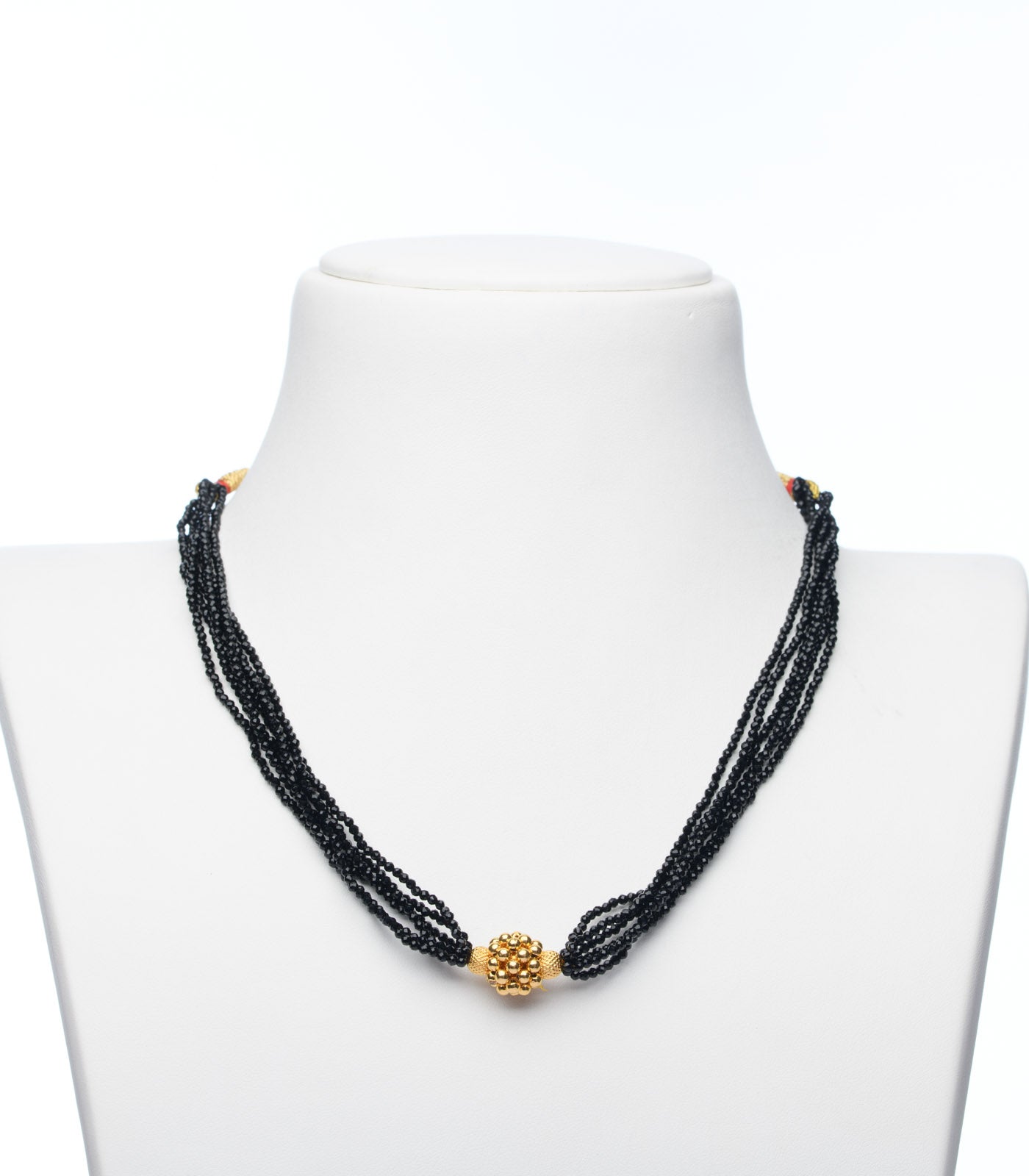 Black Beads Radiant Gold Pendant Necklace