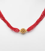 Blood Red Beads Radiant Gold Pendant Necklace