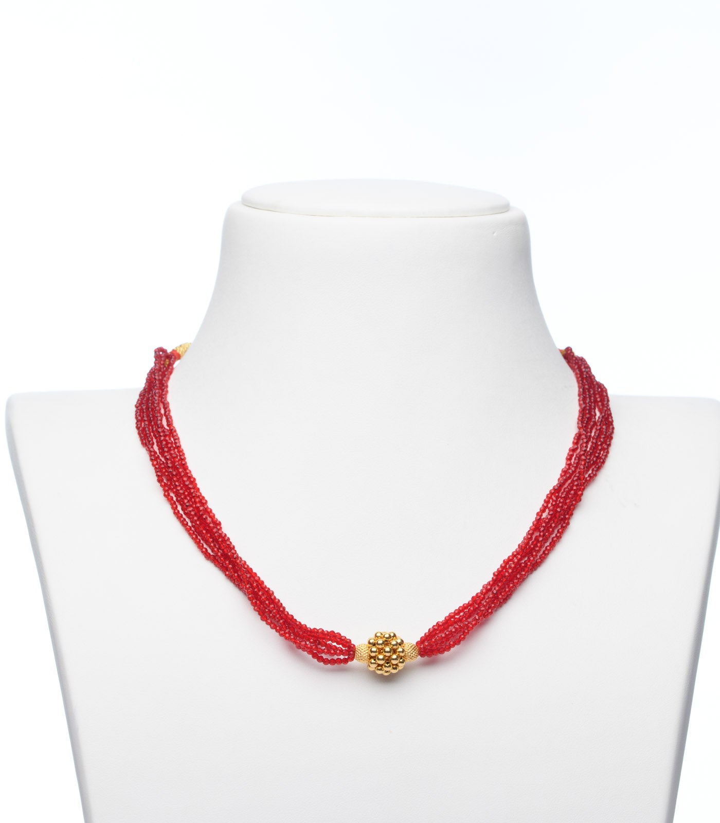 Blood Red Beads Radiant Gold Pendant Necklace