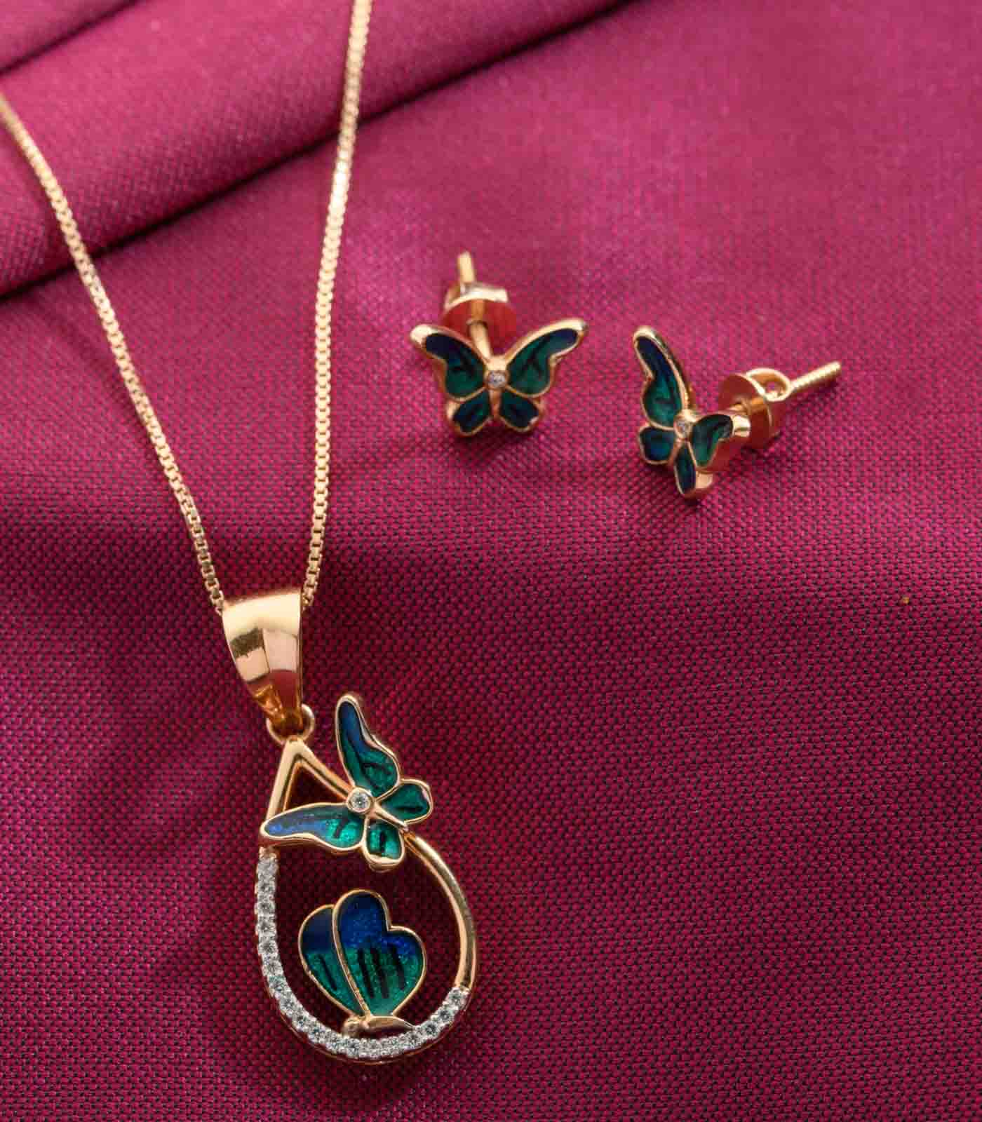 Dual butterfly aqua pendant set