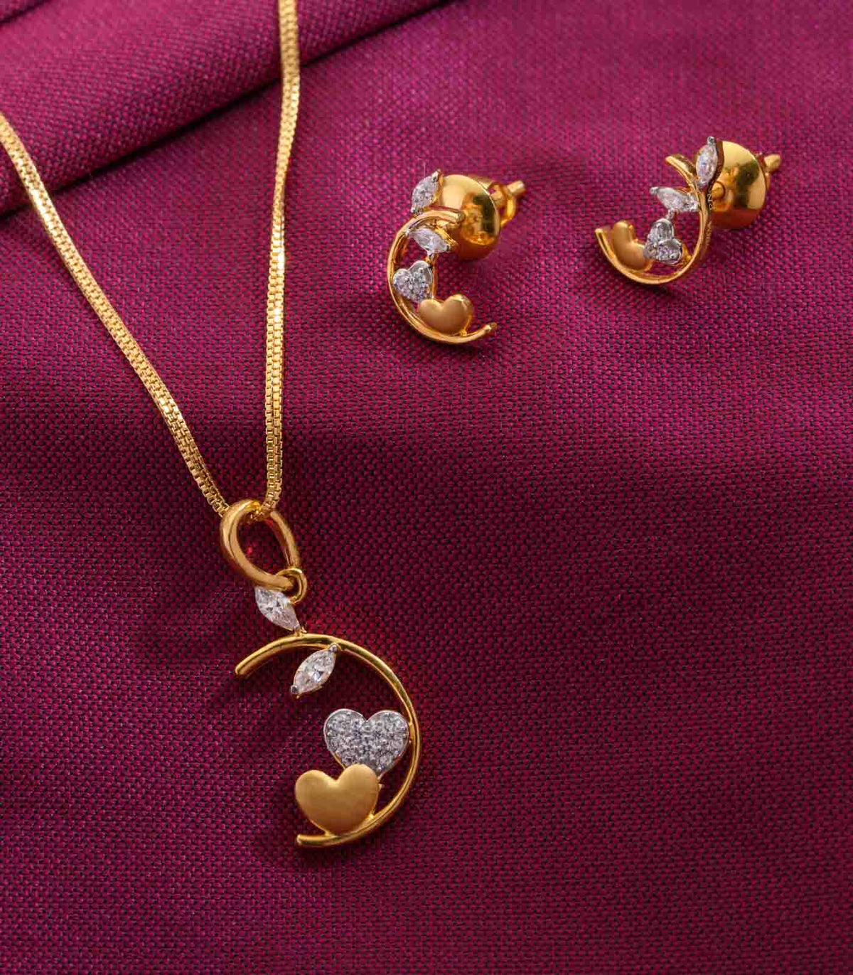 Moon style double heart pendant set