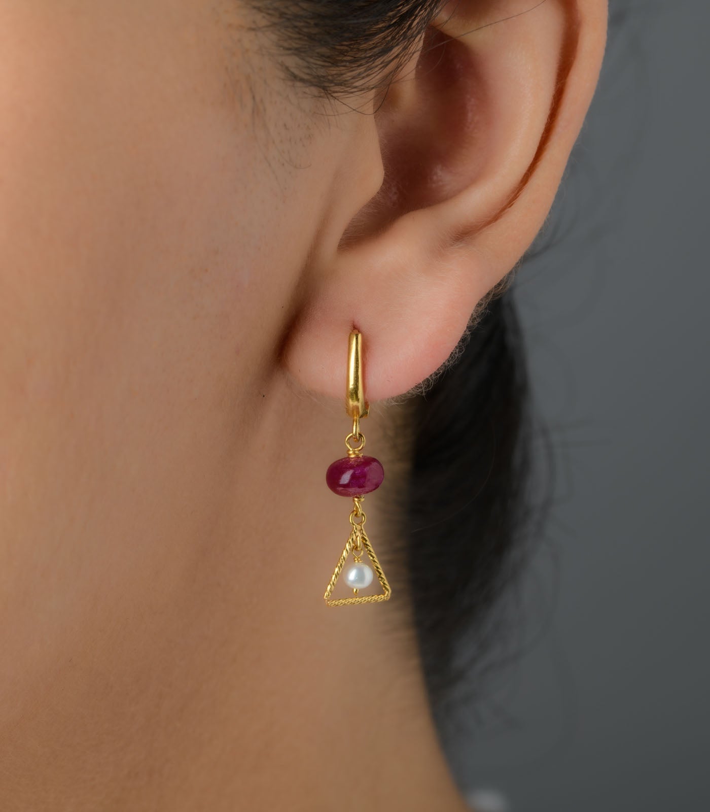 Pearl in Triangle Earrings