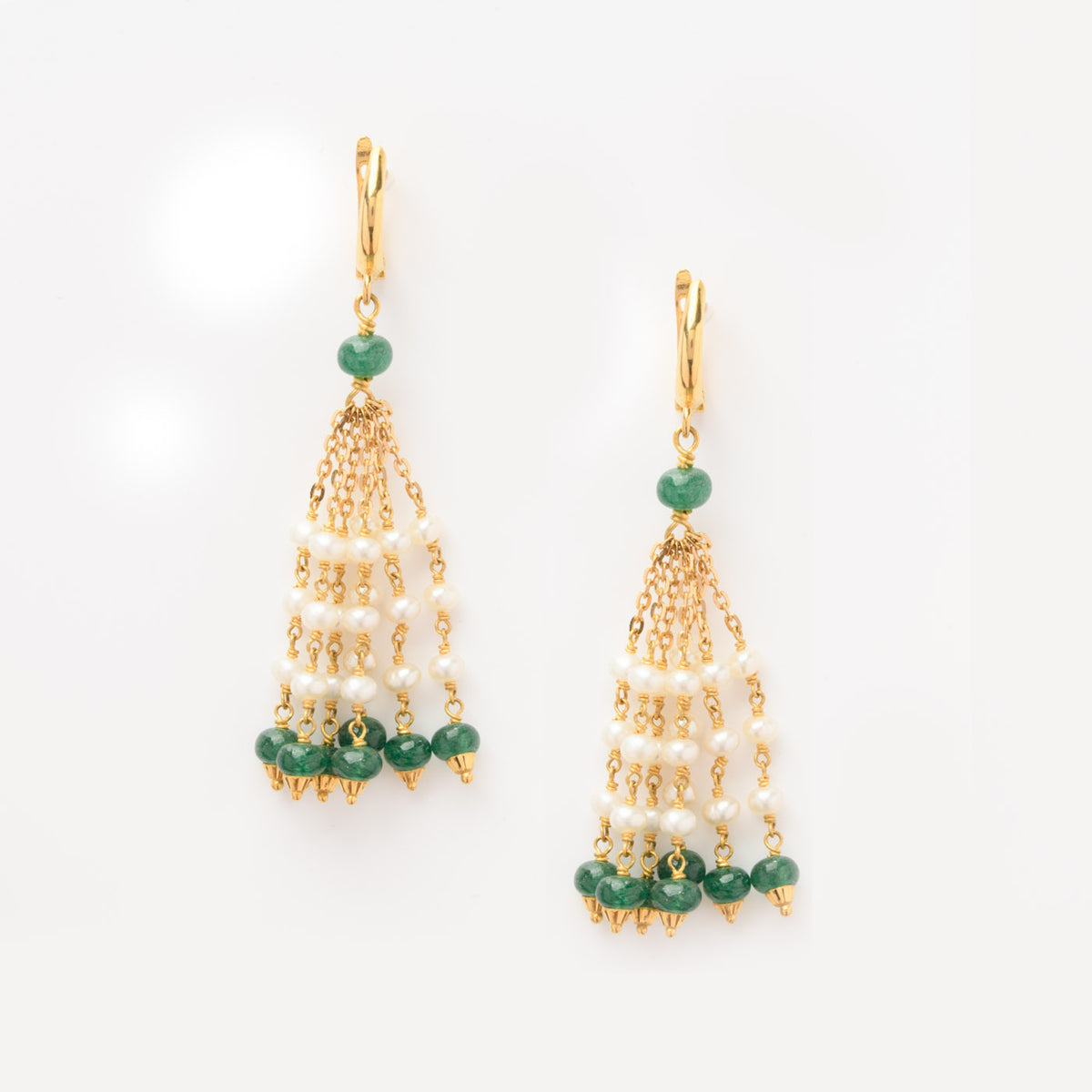 Tassel Pearl & Green Stone Earrings