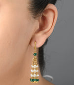 Tassel Pearl & Green Stone Earrings